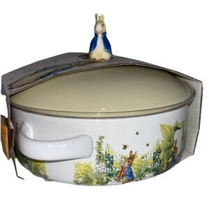 Peter Rabbit Ceramic Brie Baking Set Wooden Spreader Beatrix Potter Easter NEW